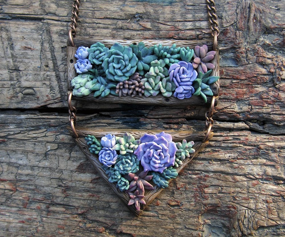 Succulent Pendant Polymer Clay Jewelry Summer Gift Idea Etsy Australia