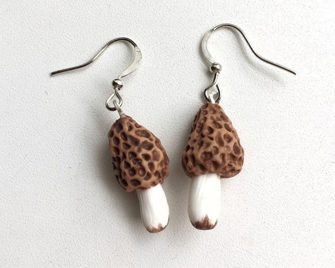 Mushroom Earrings, Morel Mushroom Earrings, Morel Jewelry, Polymer Clay