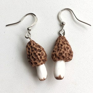 Mushroom earrings, morel mushroom earrings, morel jewelry, polymer clay earrings