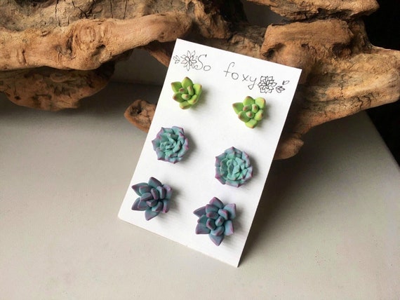 Dreuyet Cute Succulent Plant Earrings & Necklace Set - 3D Simulation Green Cactus Dangle Jewelry For Women