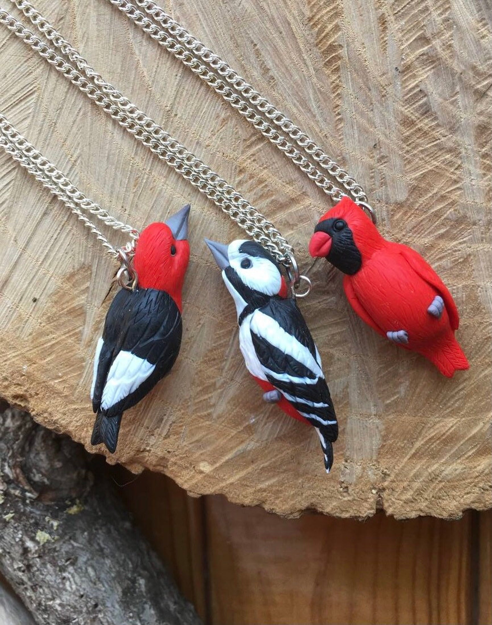 Woodpecker Necklace Bird Pendant Redhead Woodpecker Little Etsy