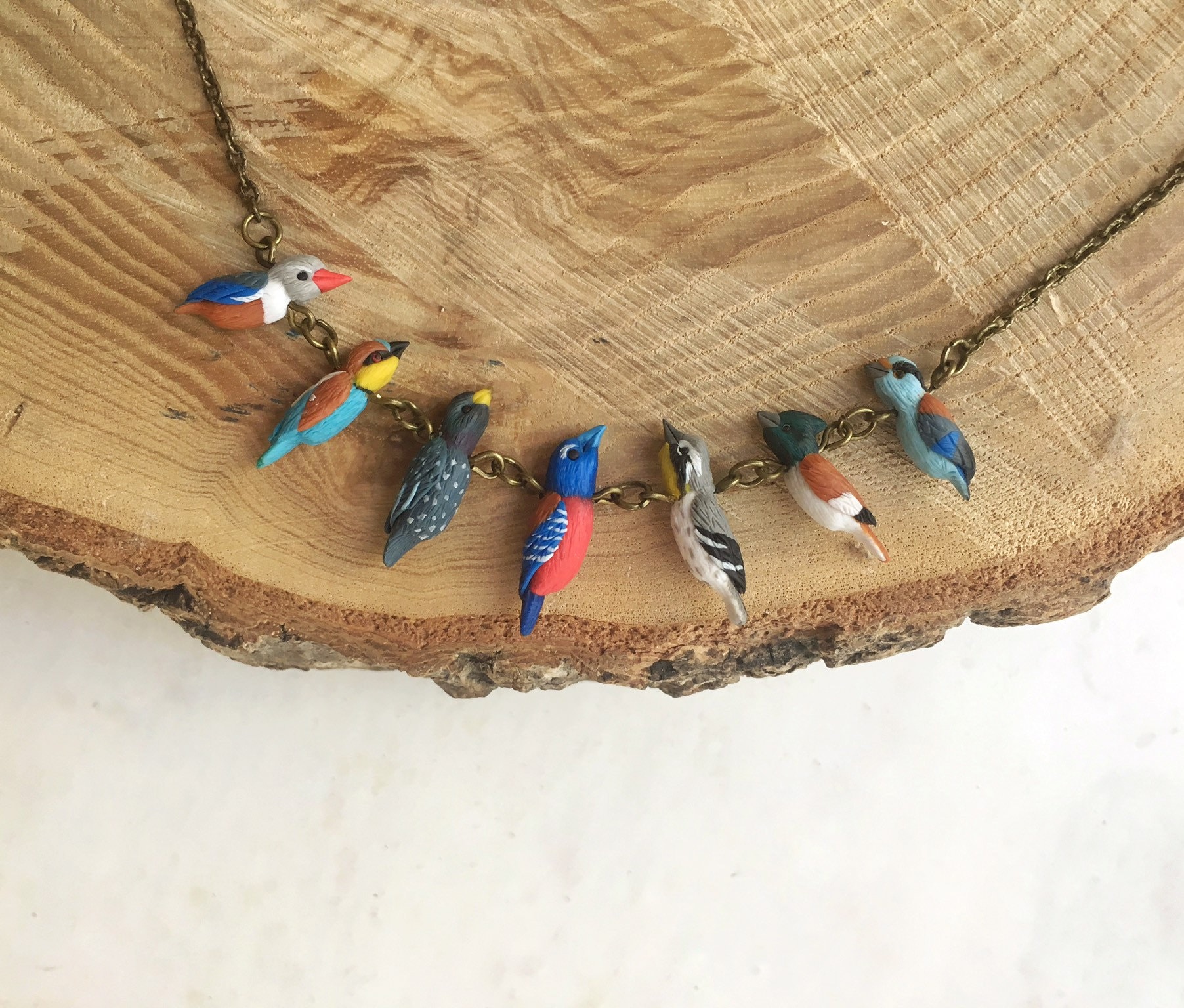 Bird Necklace Polymer Clay Jewelry Little Birds Necklace Etsy