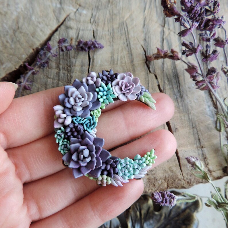 Moon Succulents Pendant Polymer Clay Jewelry Succulents Etsy New Zealand
