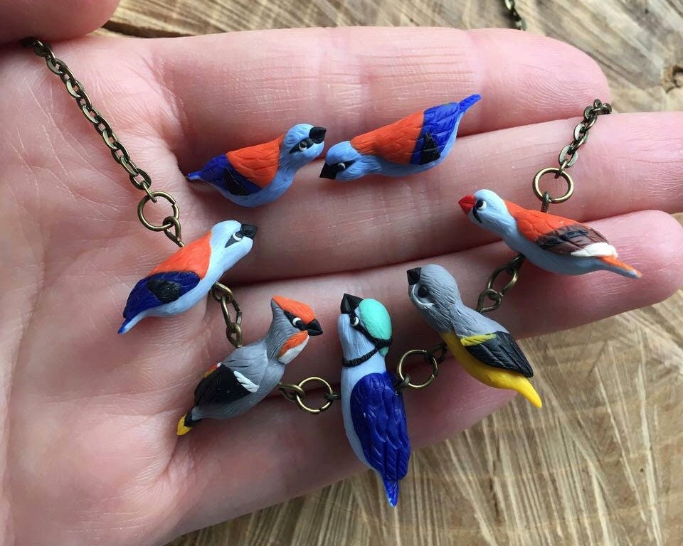 Bird necklace polymer clay jewelry bird bead Etsy