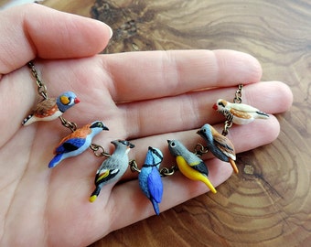 Little birds necklace - cute beads - polymer clay jewelry - handmade beads - colorful necklace - miniature birds