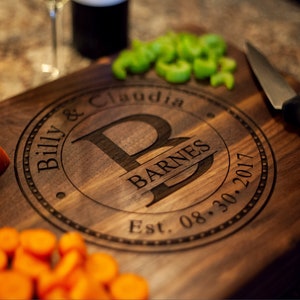 Anniversary gifts for couples - USA handmade wood cutting board laser etched with your names and dates!