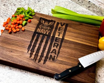 Personalized Cutting Board, Engraved Walnut Military Veterans, Custom Size and Wood Type Options