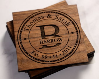 Personalized Wedding Coaster Gift Set, Anniversary Coasters, Memorabilia Coaster, Wooden Coaster, Couples Coasters - Naked Wood Works