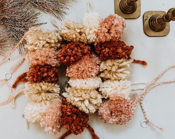 Pink & Cream Pom Pom Garland: Handmade Yarn Wall Decor