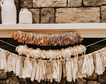 POM POM Garland, Pompom Yarn Garland, Mantle Decor, Neutral Pom Poms, Wedding Decor, Bridal Decor, Party Decor, Nursery Decor