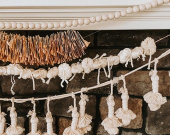 Cream Yarn Pom Pom Garland: Rustic Wedding Decor, 6 ft