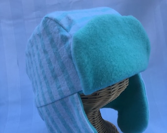 Stripes/Teal Ear Flap Trapper Hat