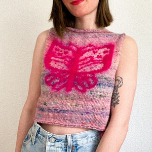 Handknit Crop Top with Butterfly Embroidery