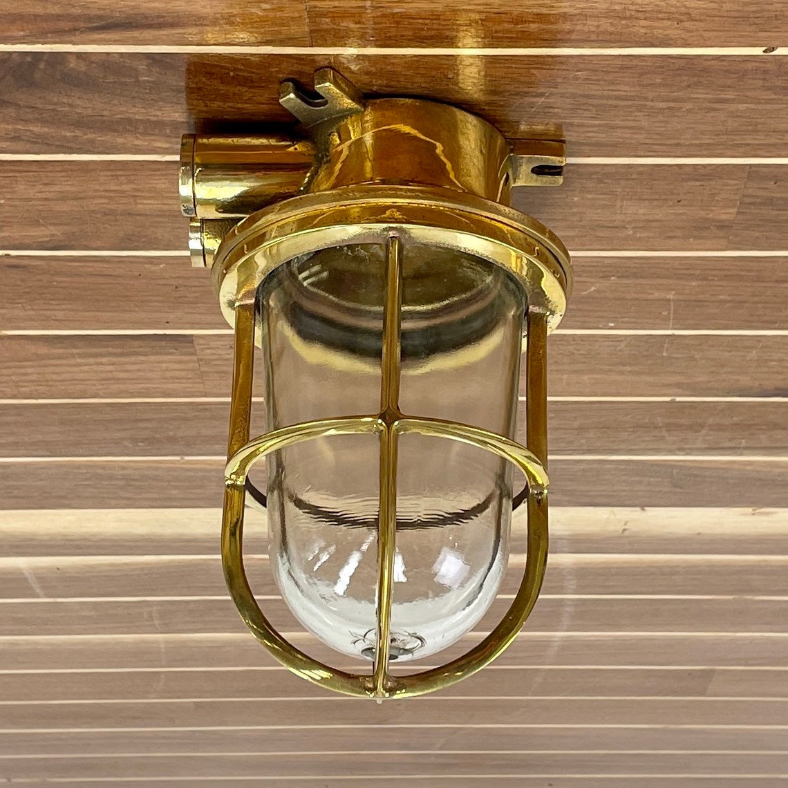 Vintage Caged Brass Nautical Ceiling Light Etsy