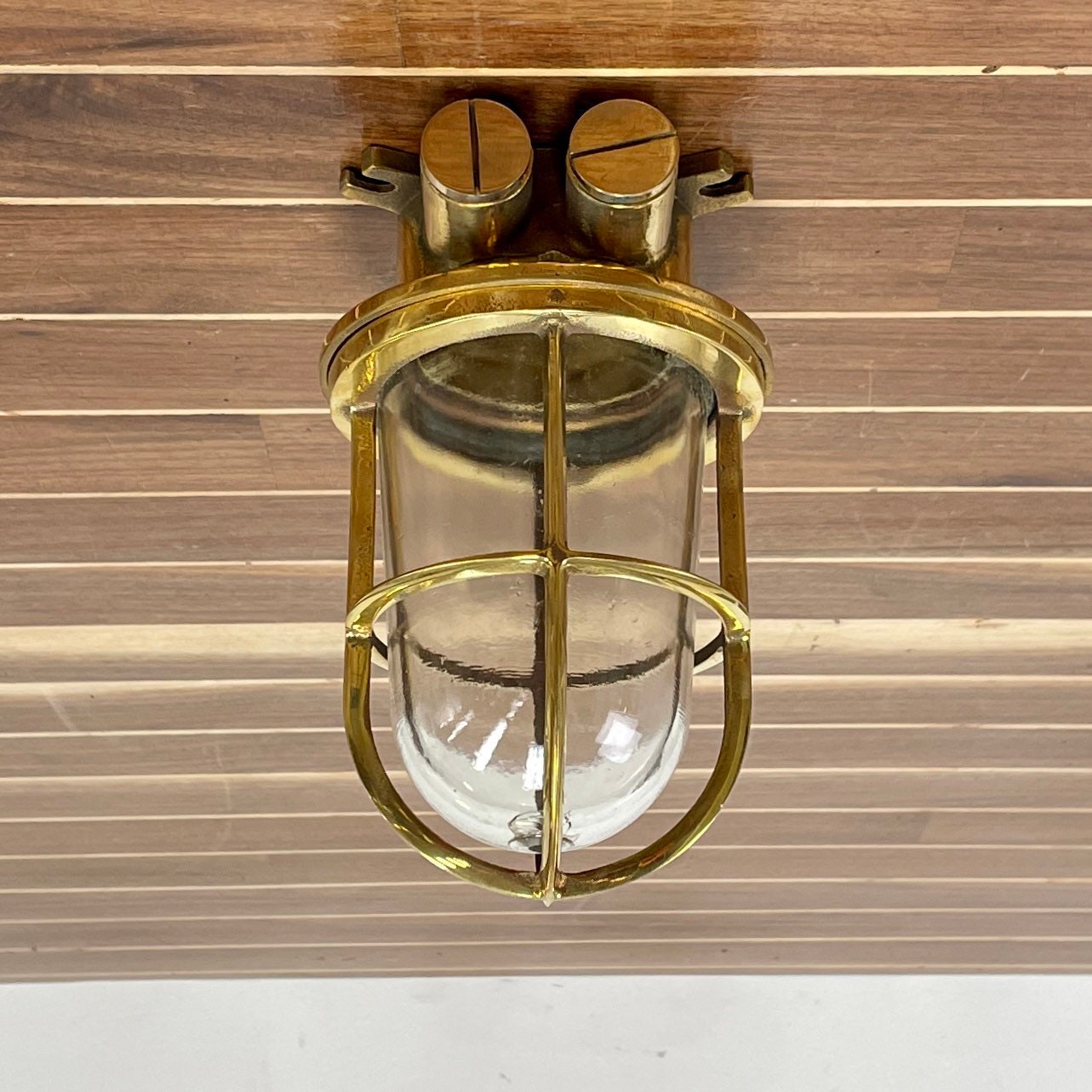 Vintage Caged Brass Nautical Ceiling Light Etsy