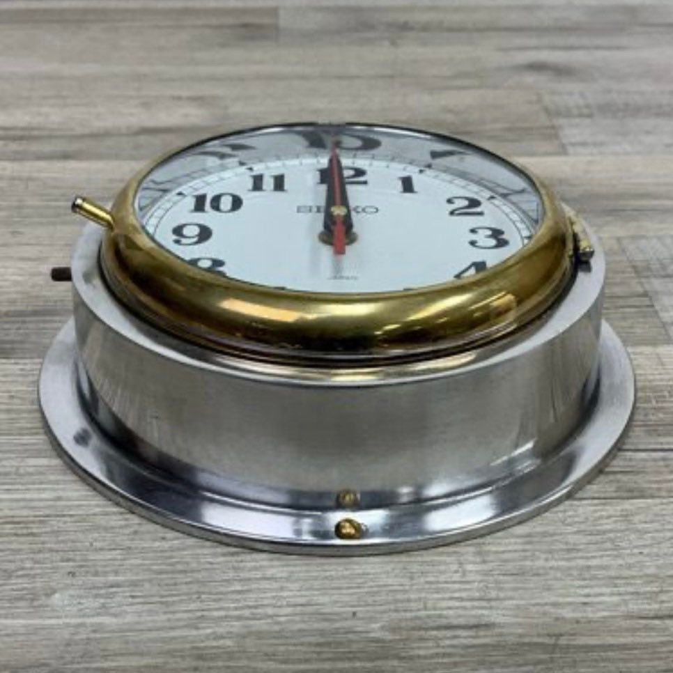 Stainless Steel Seiko Nautical Wall Clock With Brass Accents Etsy