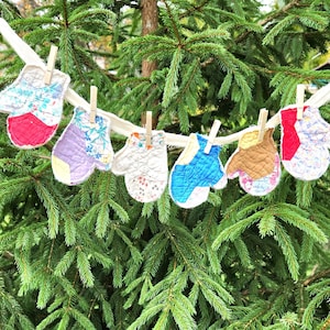Quilted Mitten Garland, Vintage Mitten Garland, Primitive Christmas