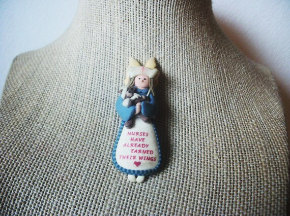 Vintage Jewelry Nurse Angel Old Plastic, Brooch P… - image 3