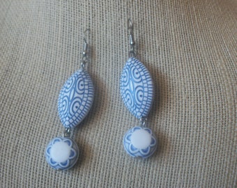 Bohemian Blue White Dangle Earrings 111120