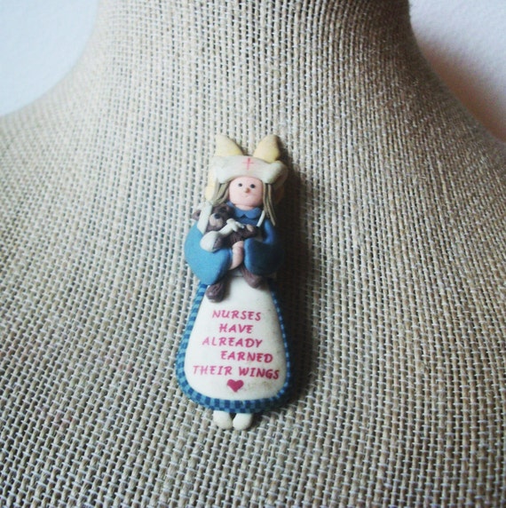 Vintage Jewelry Nurse Angel Old Plastic, Brooch P… - image 1