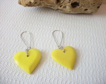 Silver Toned Hand Carved Yellow Wooden Earrings 30217