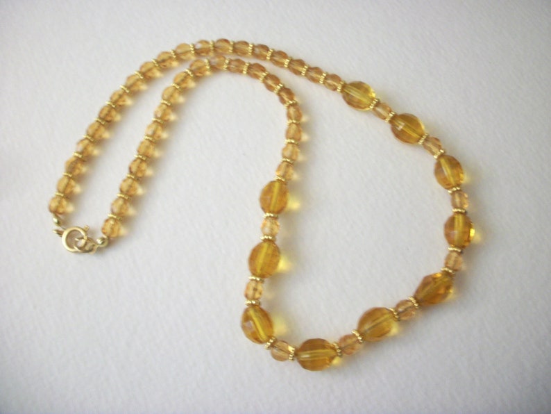 Vintagte Czech Glass Honey Gold tone Spacers Necklace 71218F