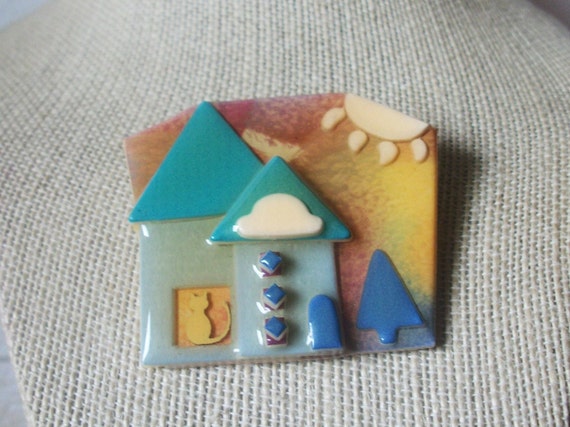 Vintage Jewelry, Signed LUCINDA House Pins Home S… - image 1