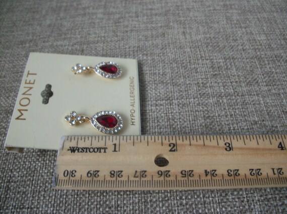Vintage Signed MONET Red Ruby Clear Crystals Pier… - image 2
