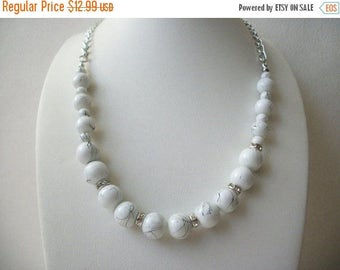 ON SALE Vintage HOWLITE With A Hint of Palest Blue Clear Rhinestones Necklace 30317