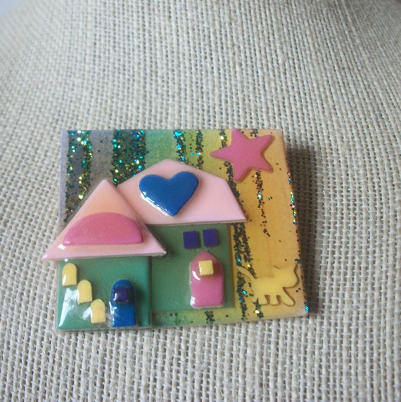 Vintage Lucinda House Pins Cat Glitter House Pins… - image 1