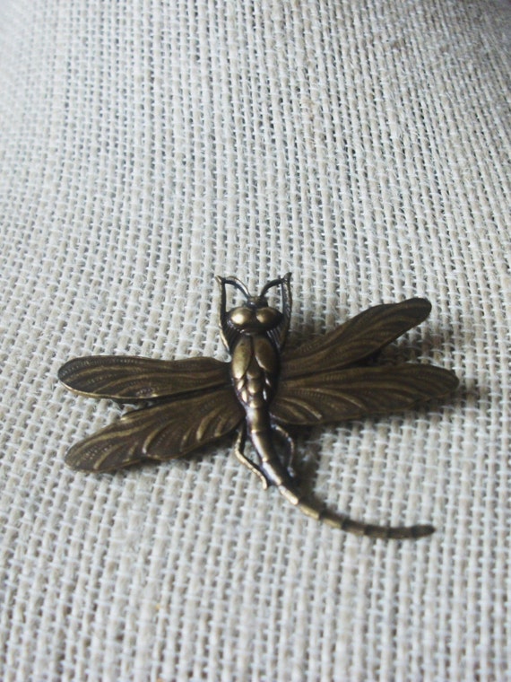 Oxidized BRASS, Surreal Image Of Dragonfly Vintage