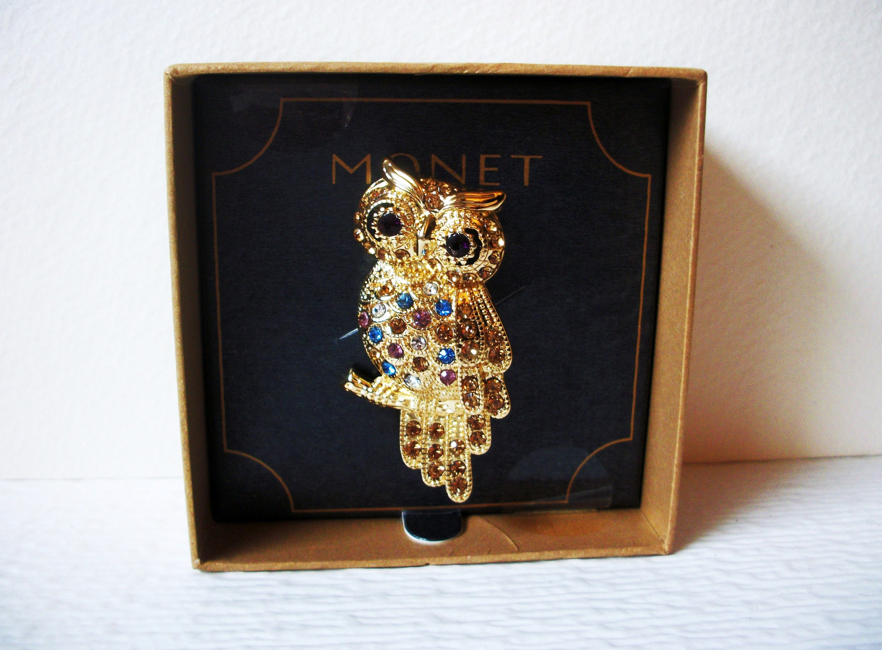 Gorgeous Vintage Brooch Pin MONET Rhinestone Owl Brooch  For Her  For Mom 122020 Gift For Her Wife