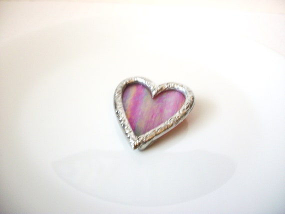 Vintage 1950s Frosted Glass Heart Brooch Pin 1113… - image 4