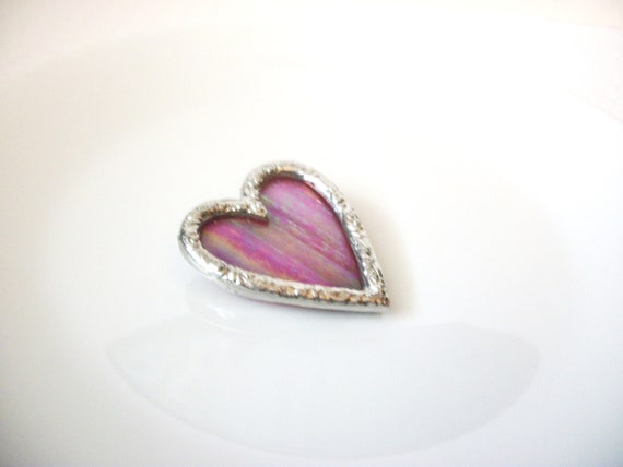 Vintage 1950s Frosted Glass Heart Brooch Pin 1113… - image 2