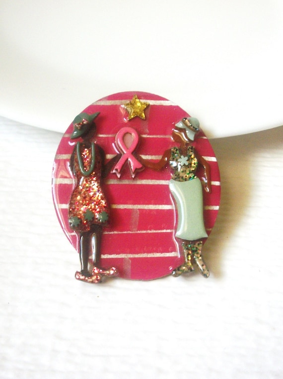 Vintage Lucinda Pins Pink Ribbon Woman Pins By Lucind… Gem