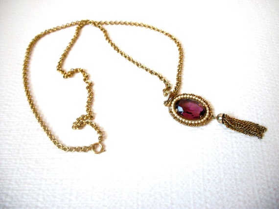 Pendant Tassel Necklace AVON Gold Toned Chain Fau… - image 5