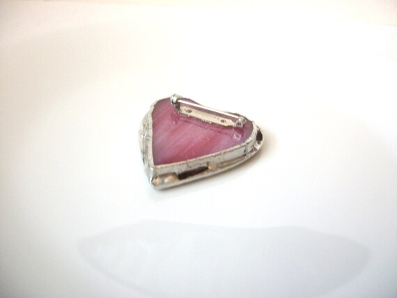 Vintage 1950s Frosted Glass Heart Brooch Pin 1113… - image 5