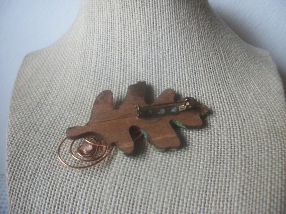 Hand Crafted Fall Leaf Copper Wired Green Rhinest… - image 3