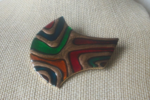 Larger Vintage Jewelry, Colorful Enameled, Abstra… - image 1