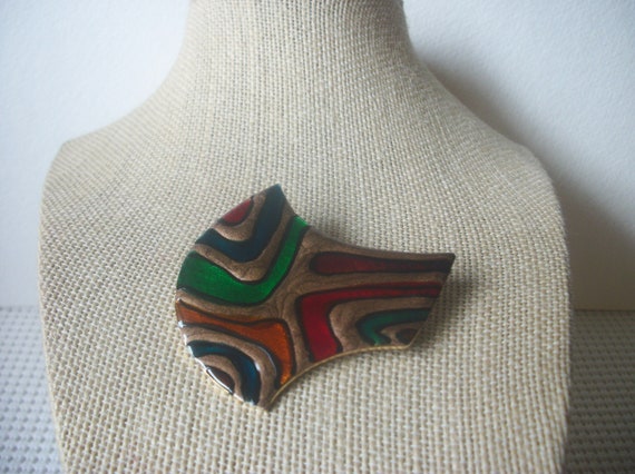 Larger Vintage Jewelry, Colorful Enameled, Abstra… - image 3