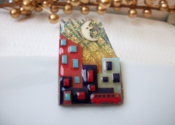 Pretty Vintage Lucinda House Pins, Red Bus In The… - image 2
