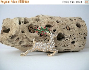 ON SALE Vintage KC Stamped Reindeer Rhinestones Pin 80417