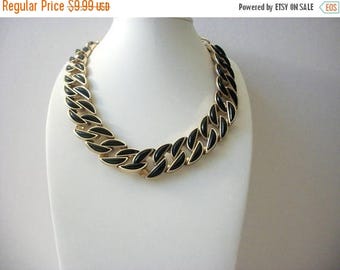 ON SALE Retro 1960s Heavier Gold Tone Black Enameled Link Panel Necklace 52016