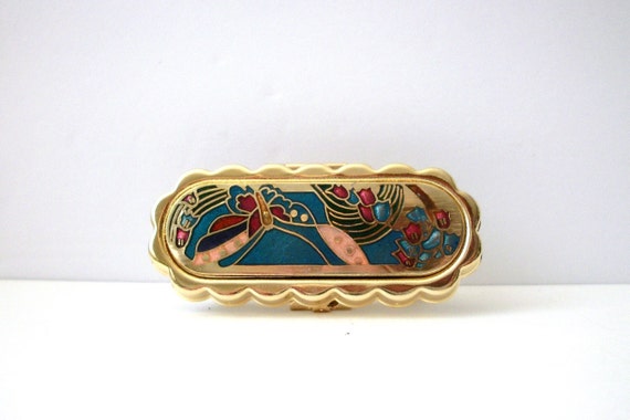 Gold Tone Colorful Cloisonne Lipstick Holder With… - image 1