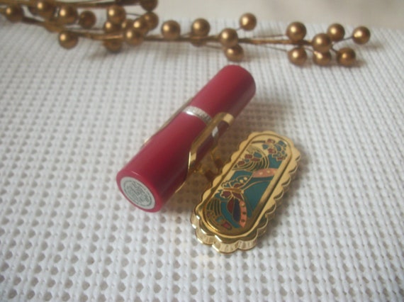 Gold Tone Colorful Cloisonne Lipstick Holder With… - image 10