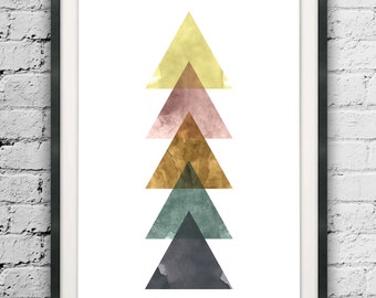Triangle Printable, Mid Century Modern Art, Triangels Abstract, Watercolor Print, Nordic Art, Modern Printables, Geometric Decor, Wall Print