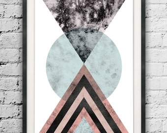 Modern Triangles Art, Abstract Triangle, Marble Texture Printable, Large Prints, Scandinavian Design, Watercolor Triangles, Minimalist Print