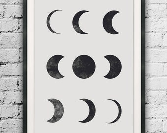 Moon Art, Moon Phases Modern Art, Moon Prints, Large Print, Moon Wall Decor, Modern Moon Print, Moon Phases Print, Minimalist Moon Print
