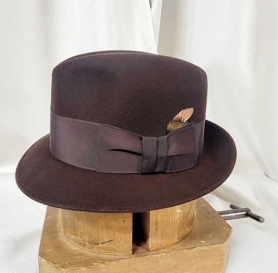 ※ tama　VINTAGE DOBBS HAT Vintage Men's Dobbs Brown Fedora Rat Pack Guild Edge 7 1/8 Clean