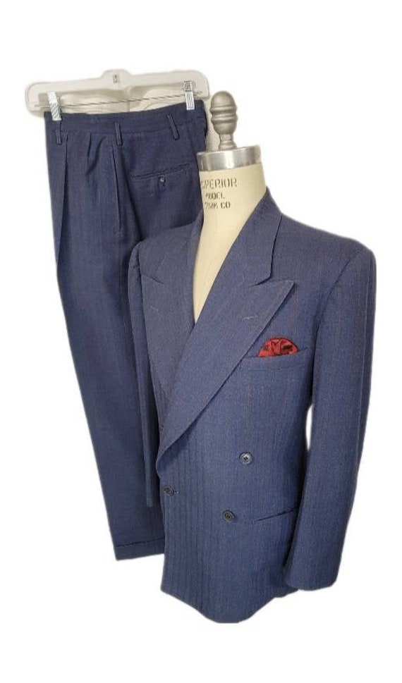 Vintage ~ Mens ~ Suit ~ Blue ~ Striped ~ Big ~ Lap